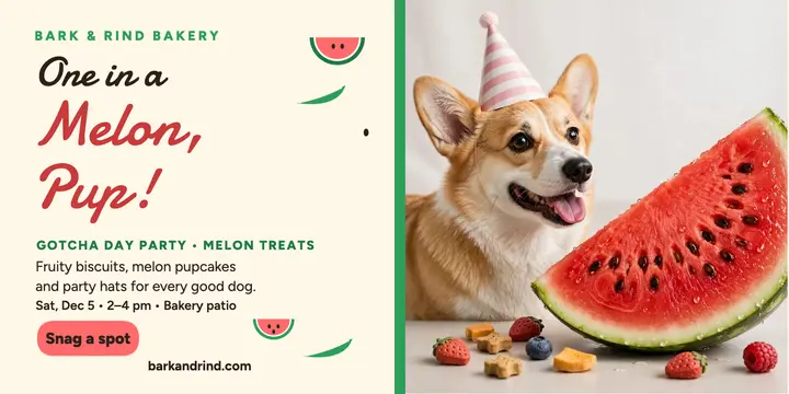Melon pup gotcha day party post: gotcha day party post template