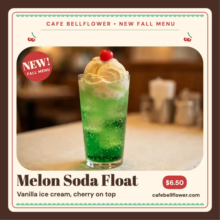 Cafe Bellflower melon soda float post: melon soda float post template