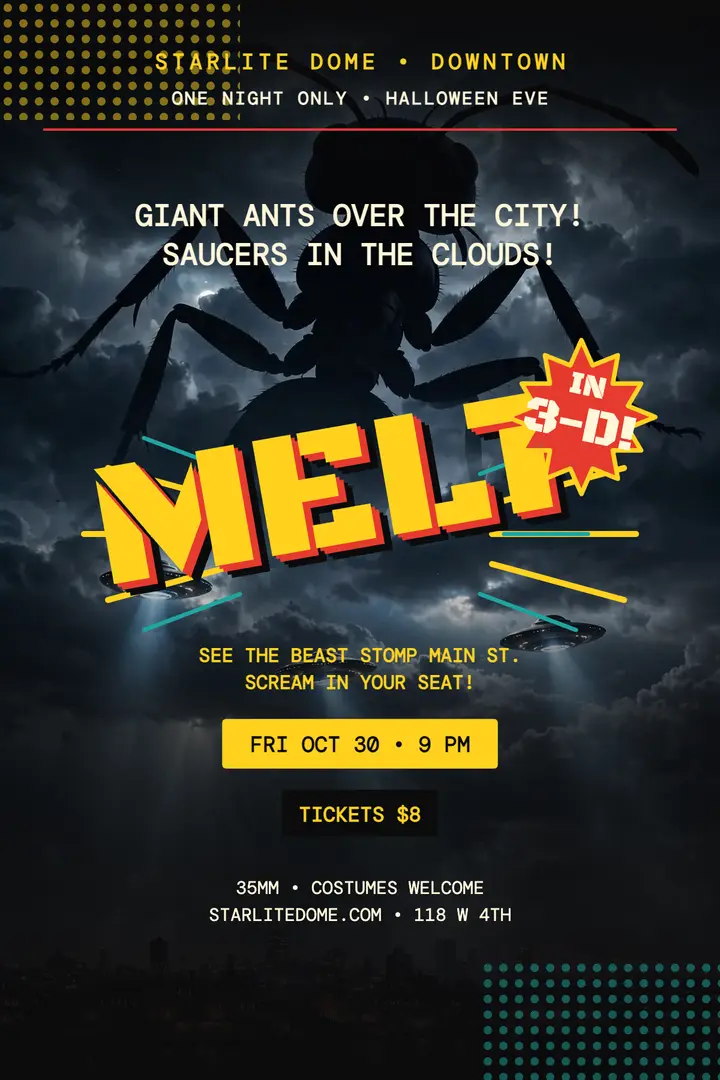 Melt B-movie night at Starlite Dome: halloween movie night poster template