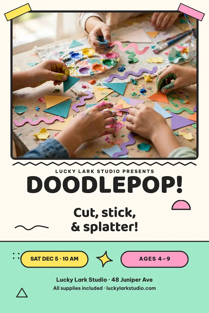 Doodlepop kids art party poster template
