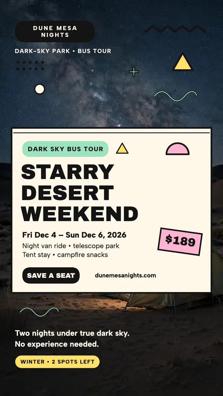 Dune Mesa Nights stargazing weekend story template