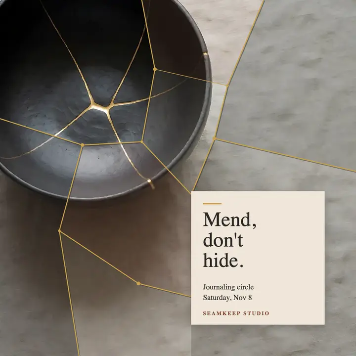 Mending and journaling circle post, kintsugi seams template