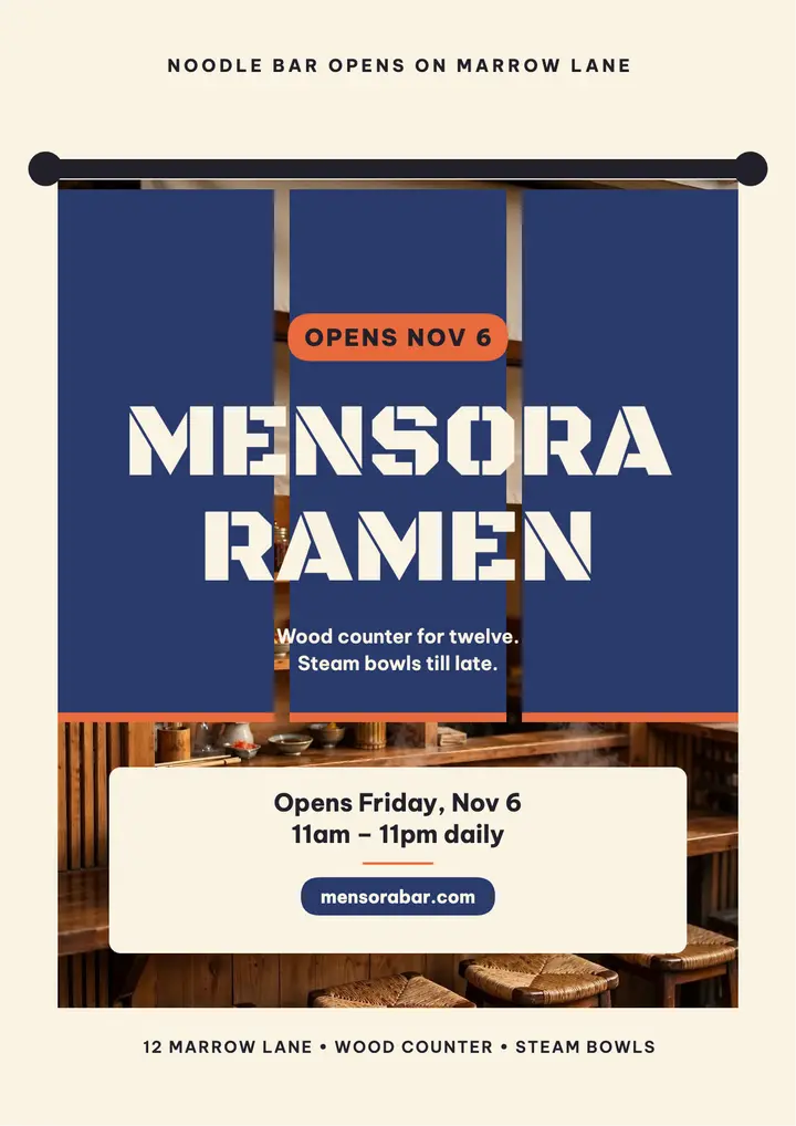 Mensora Noodle Bar ramen opening flyer template
