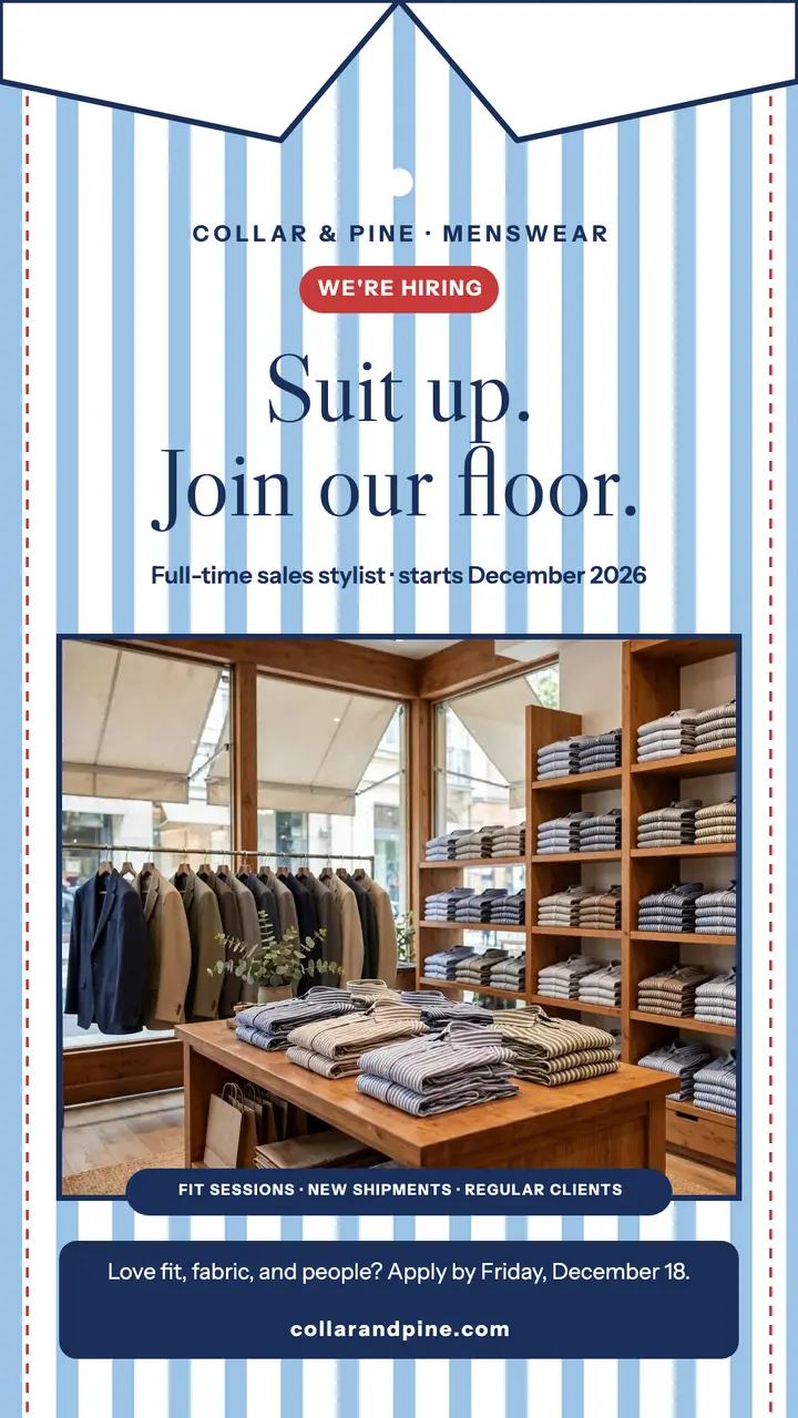 Collar and Pine sales stylist hiring story template