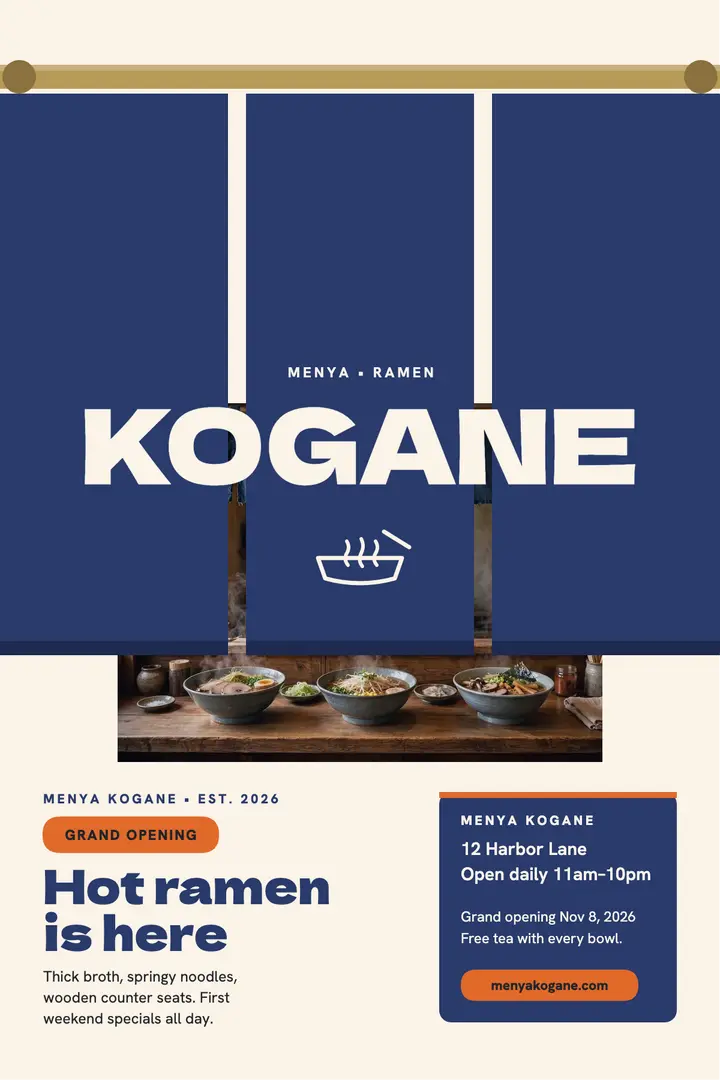Menya Kogane ramen opening poster template