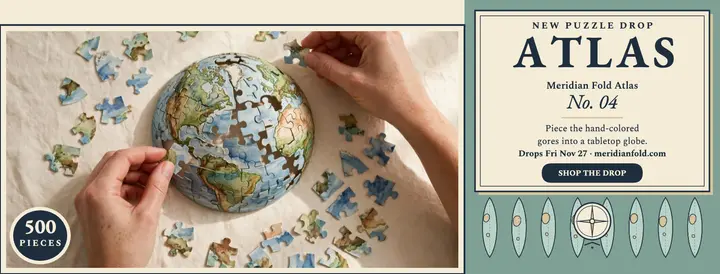 Meridian Fold atlas puzzle launch cover template