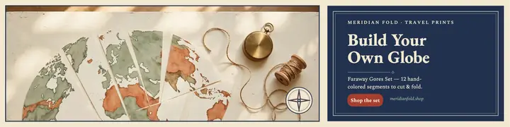 Meridian Fold globe gores set banner: globe gores map banner template