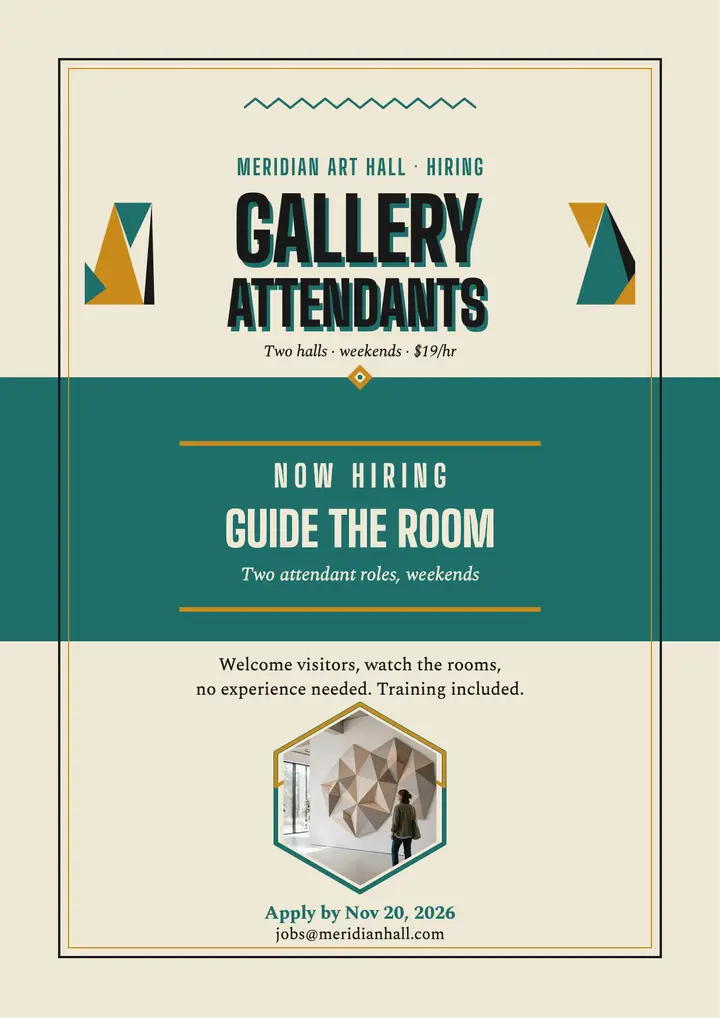 Meridian gallery attendants hiring flyer template