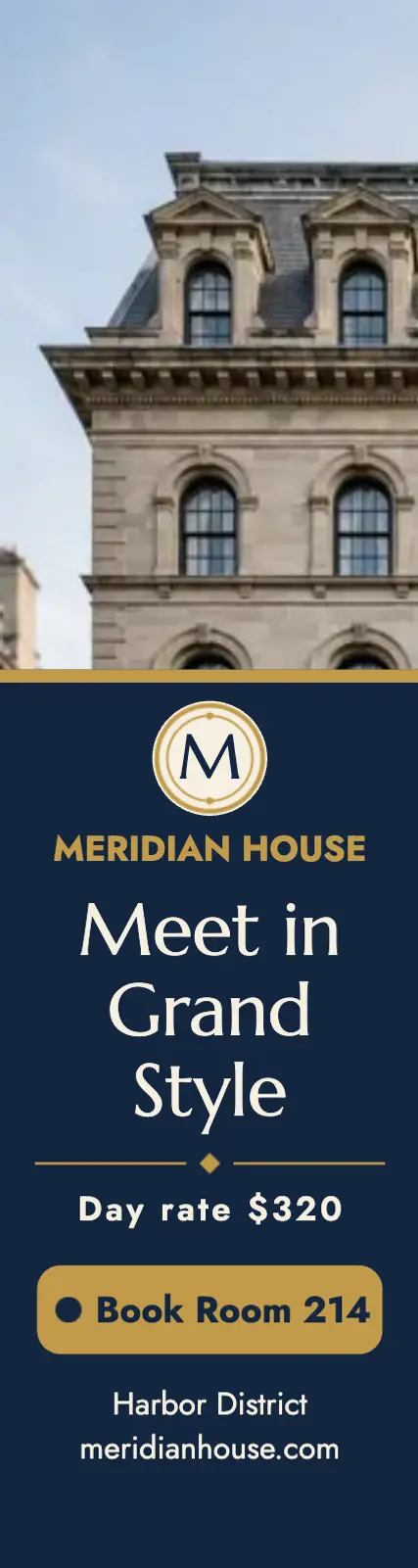 Meridian House meeting venue skyscraper ad template