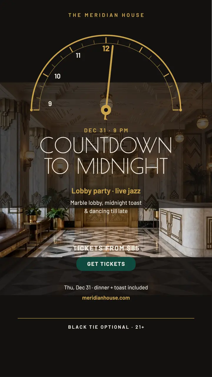 Meridian House midnight countdown story: new year party story template