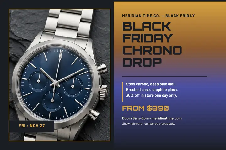 Meridian Black Friday chrono postcard template