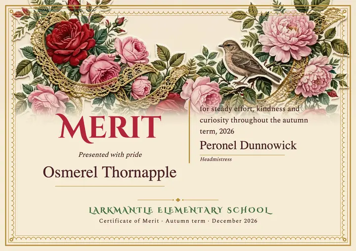Elementary school certificate of merit, Victorian scrap template