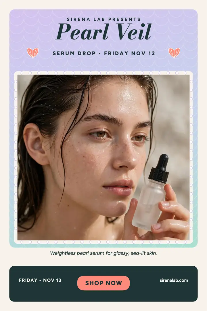 Sirena Pearl Veil serum drop poster template