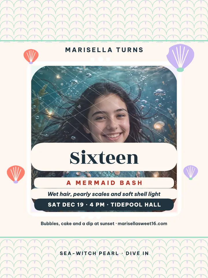 Marisella mermaid sixteen invite template