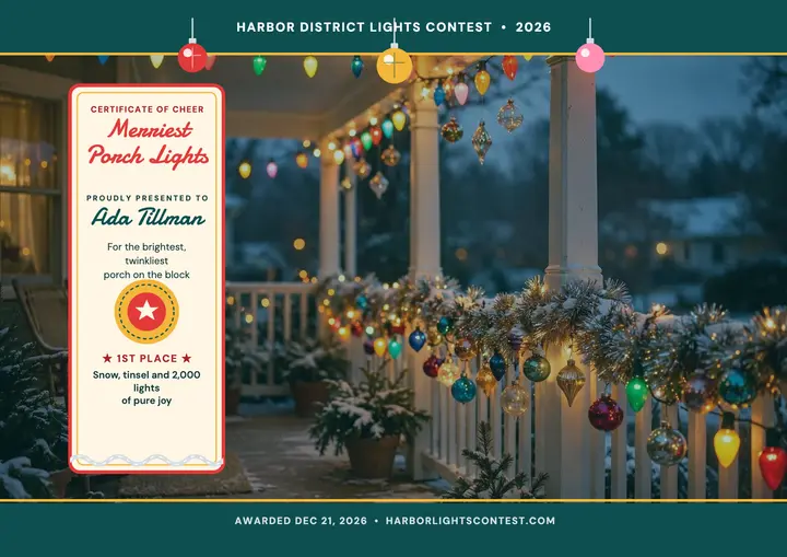 Merriest porch lights kitschmas certificate template