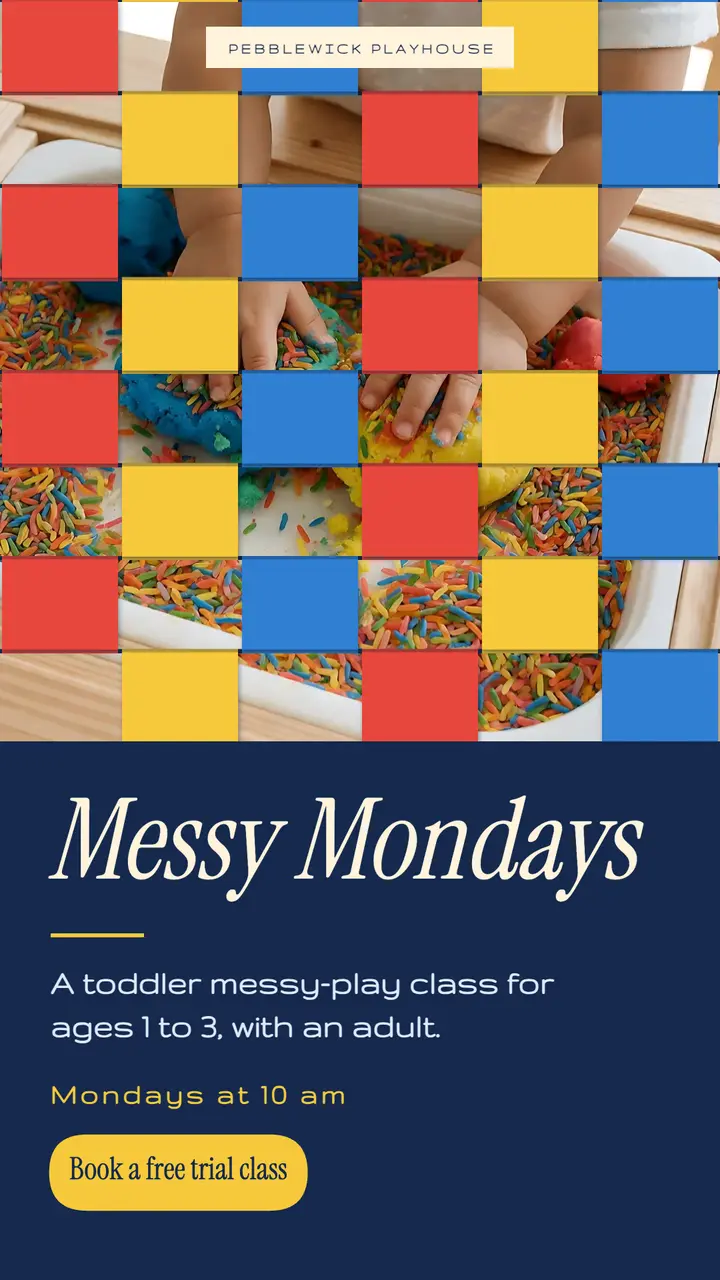 Messy Mondays toddler play class photo weave story template