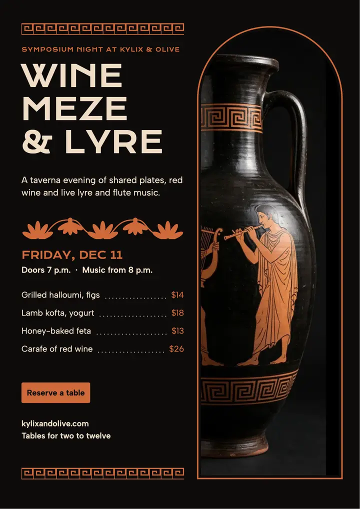 Kylix & Olive meze and wine night flyer template