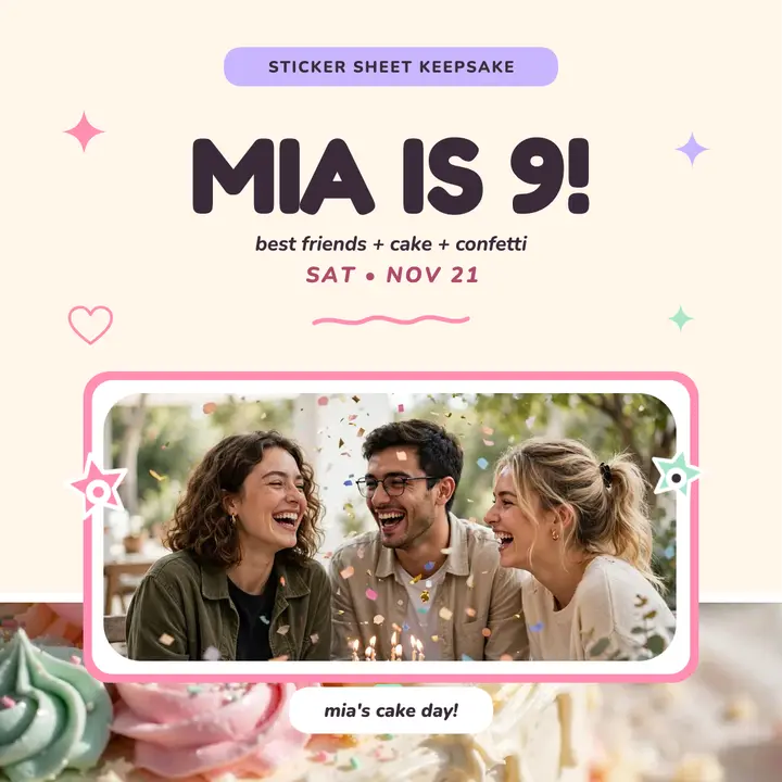 Mia's 9th birthday sticker sheet template