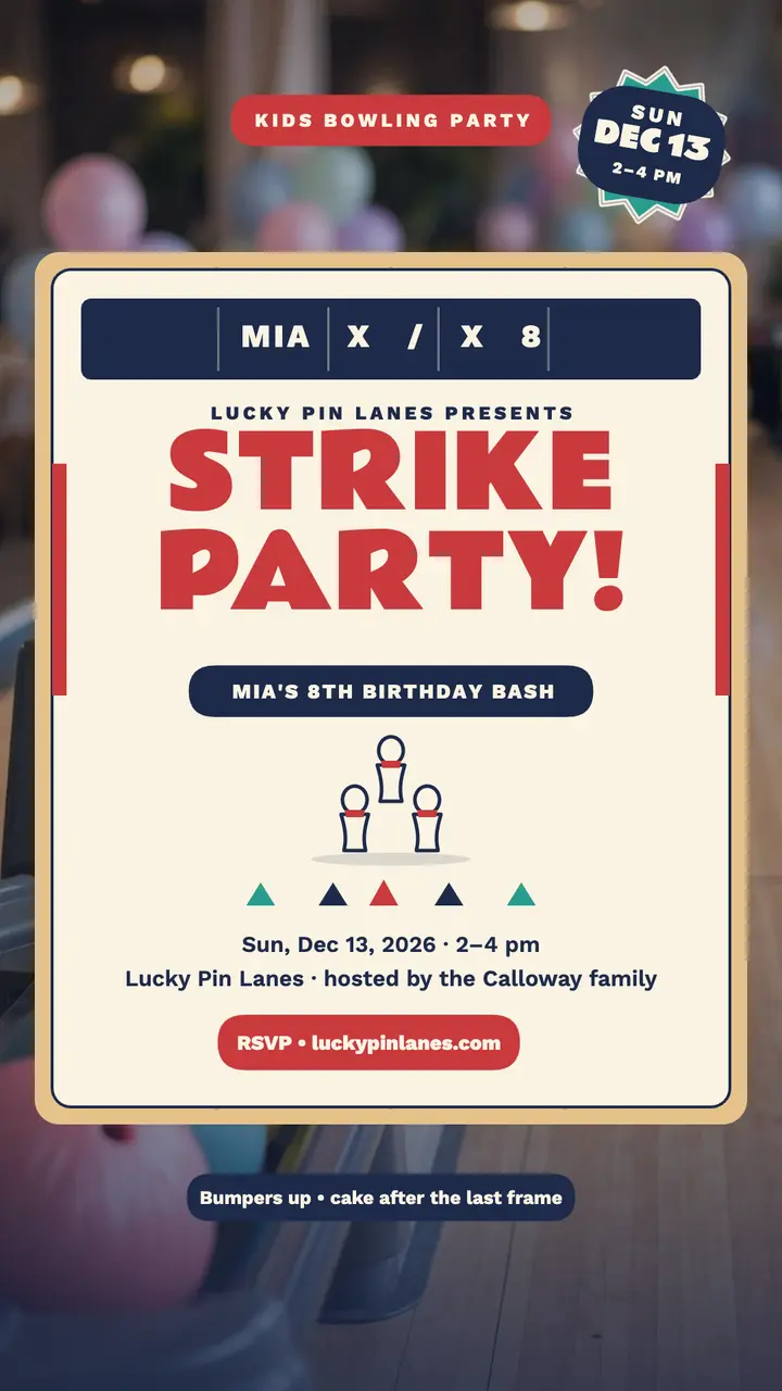 Mia's strike party bowling invite template