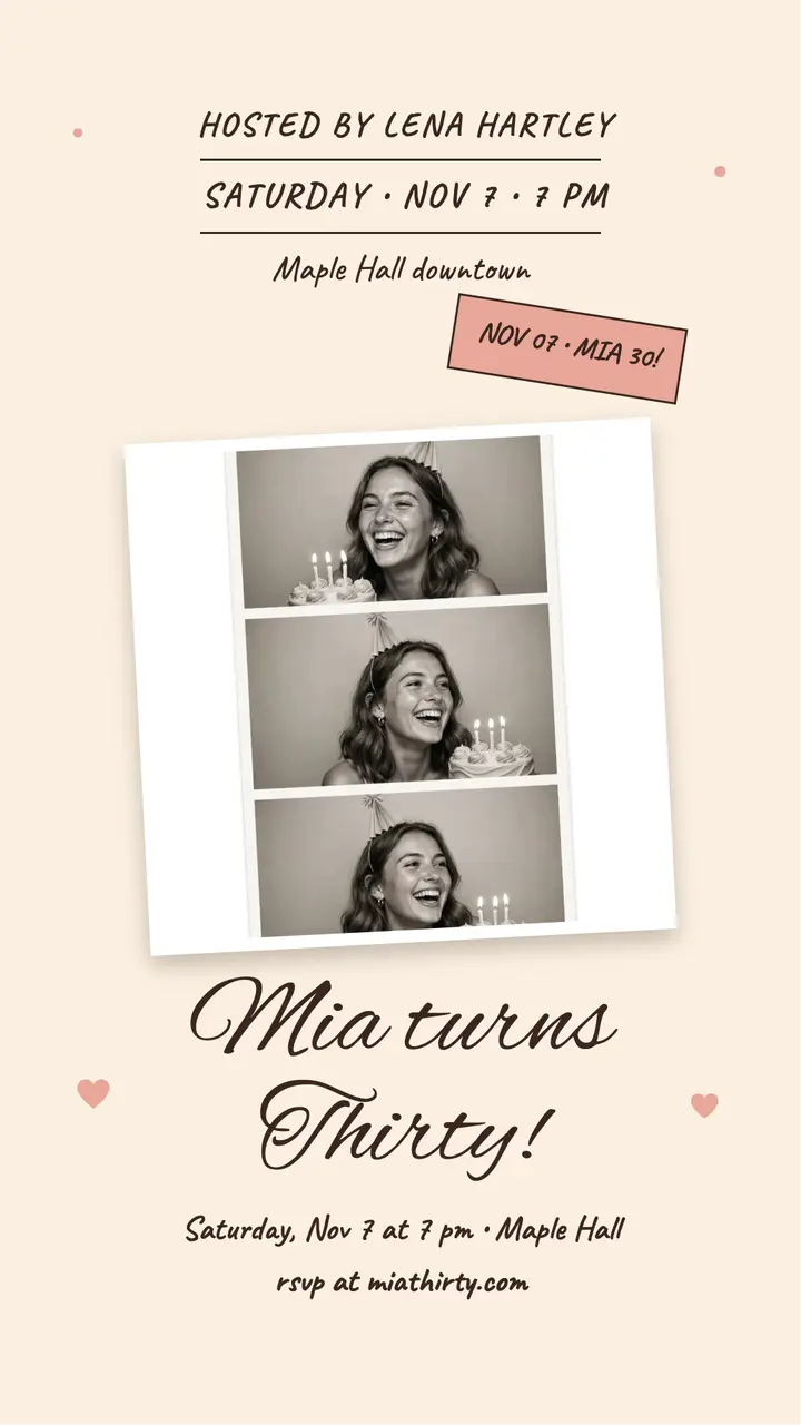 Mia thirty photo booth strip story template