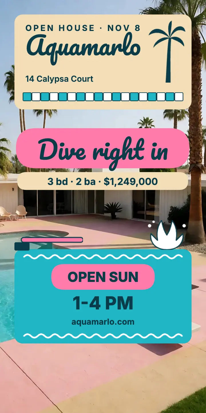 Aquamarlo Homes pool house open house ad template