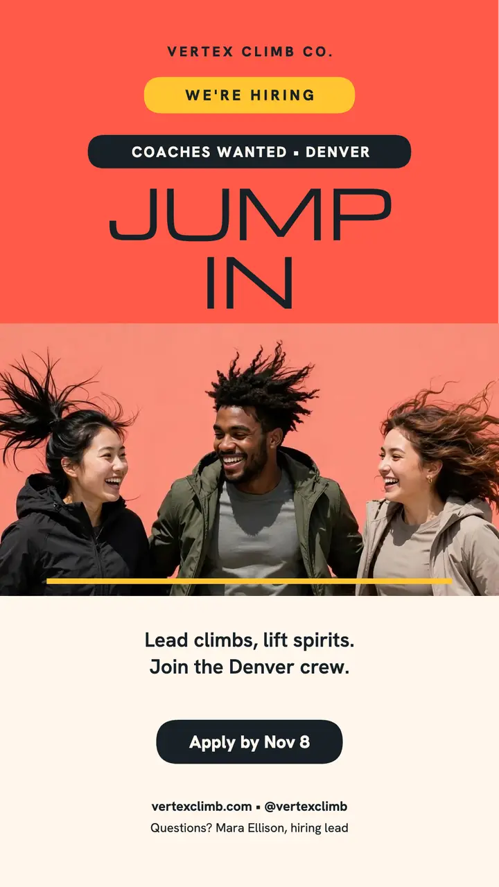 Vertex Climb coaches jump hiring story template