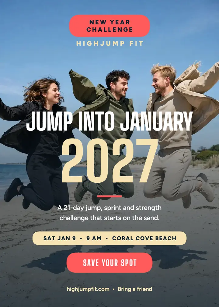 Highjump Fit January beach jump invite template