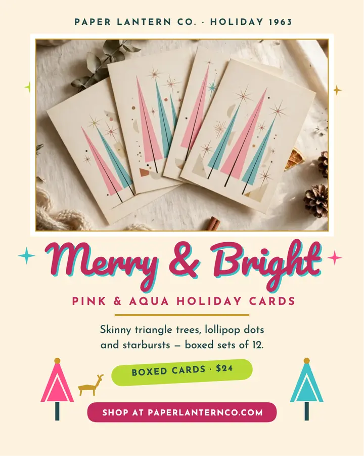 Paper Lantern midcentury Christmas cards post template