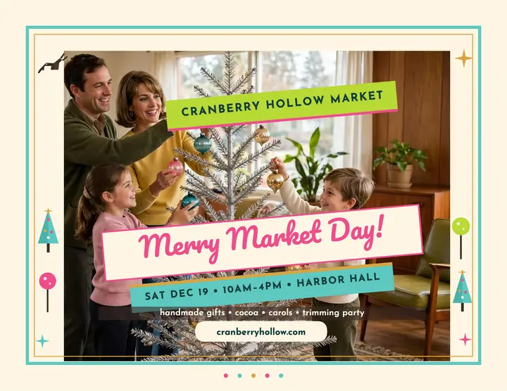 Cranberry Hollow mid-century holiday market flyer template