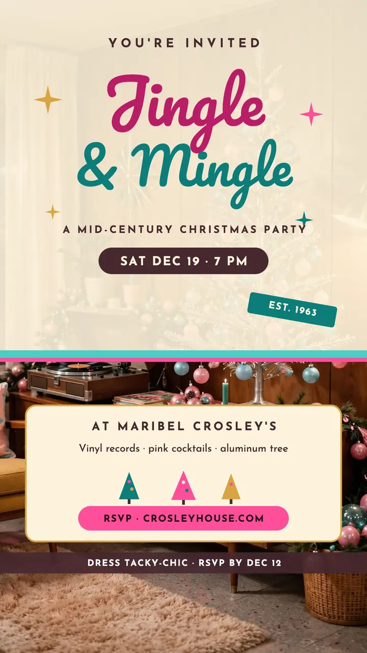 Jingle and Mingle midcentury party story template