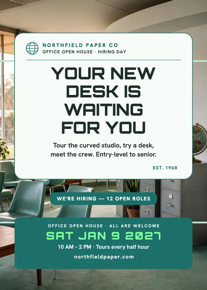 Northfield Paper open house hiring invitation: office open house invitation template