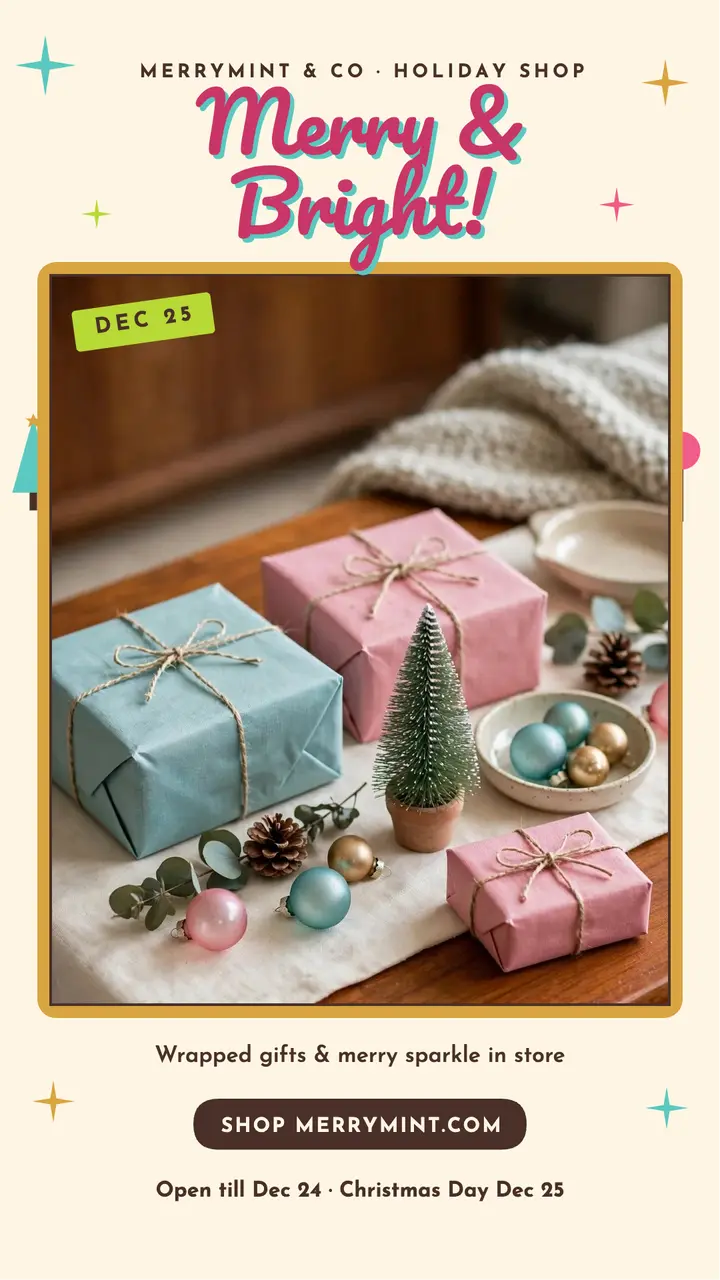 Merrymint pink Christmas story card template