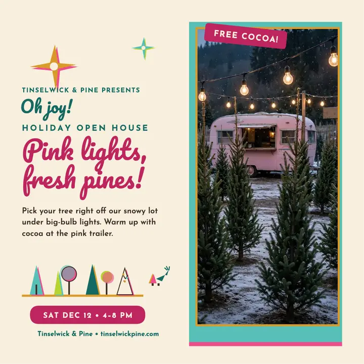 Tinselwick pink tree lot open house card template
