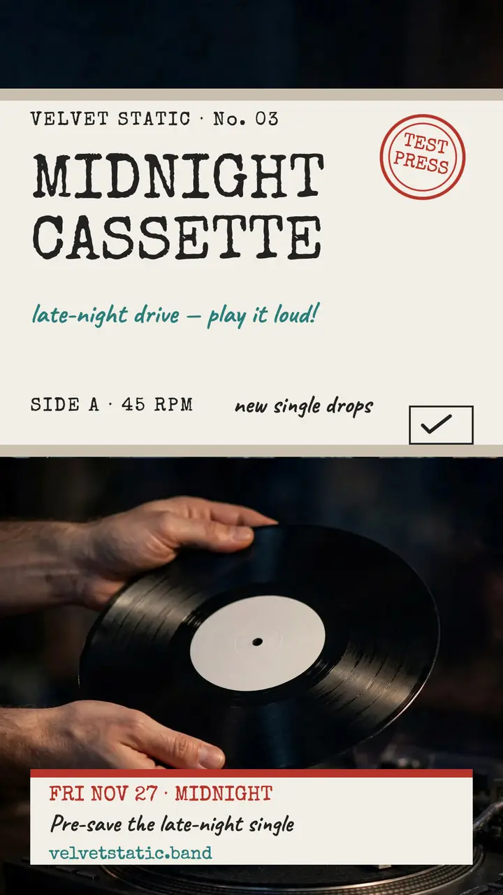 Velvet Static midnight single test pressing story template