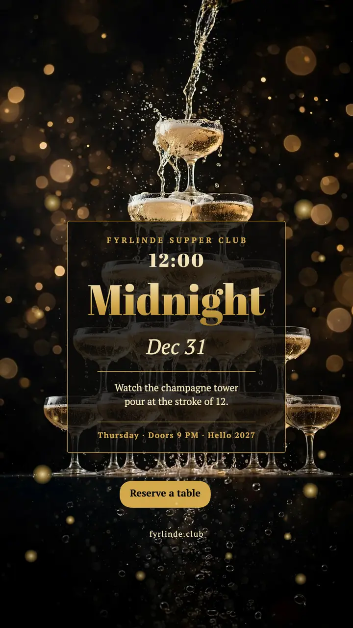 Fyrlinde midnight champagne tower New Year's story template