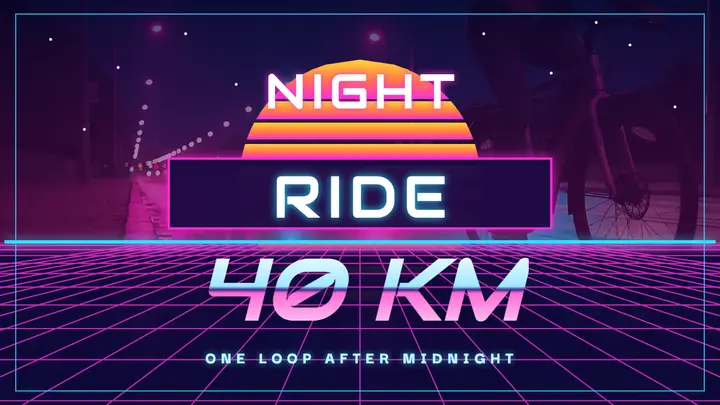 Midnight city ride cycling vlog YouTube thumbnail, synthwave outrun template