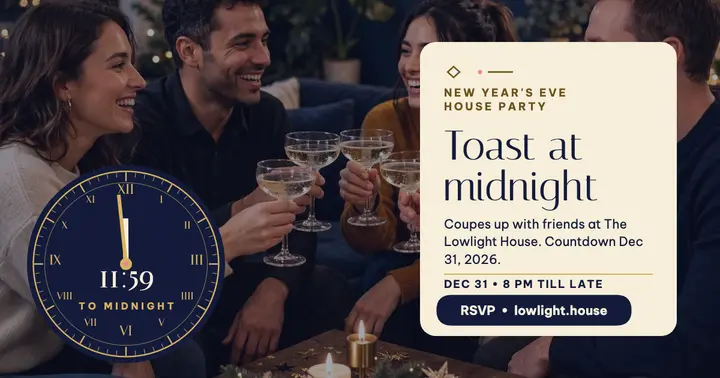 Lowlight House midnight countdown party post: new year's eve party post template