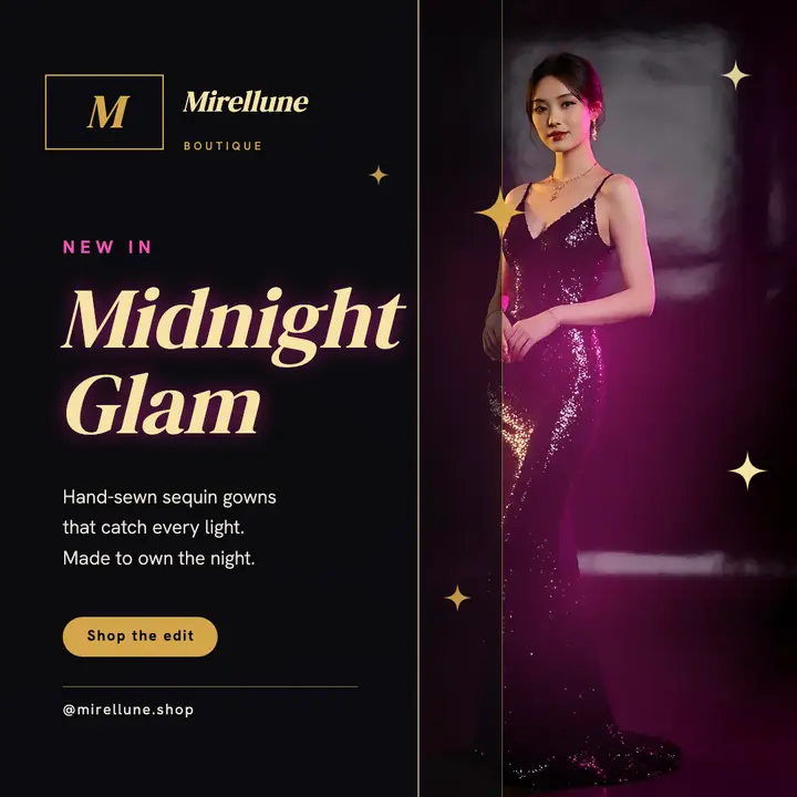 Midnight Glam party wear lookbook post template
