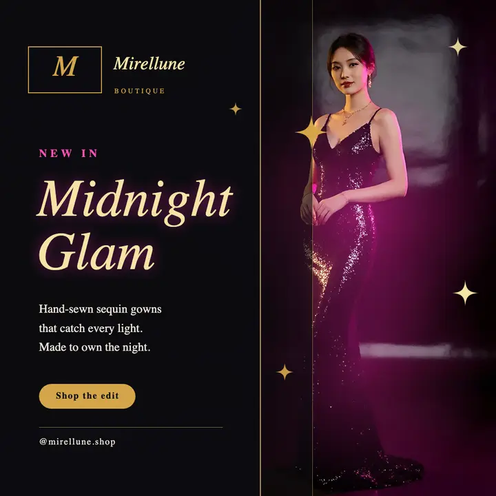 Midnight Glam party wear lookbook post template