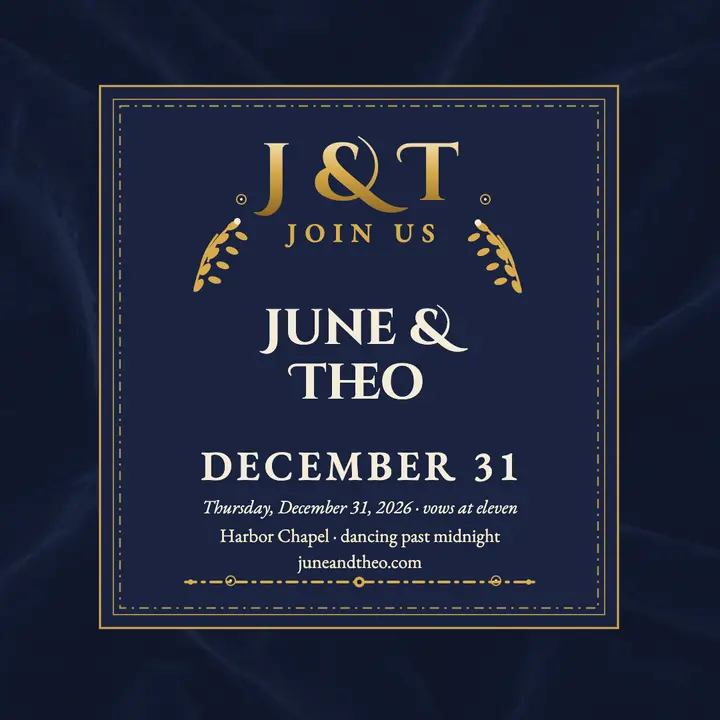 June and Theo midnight gold invite template