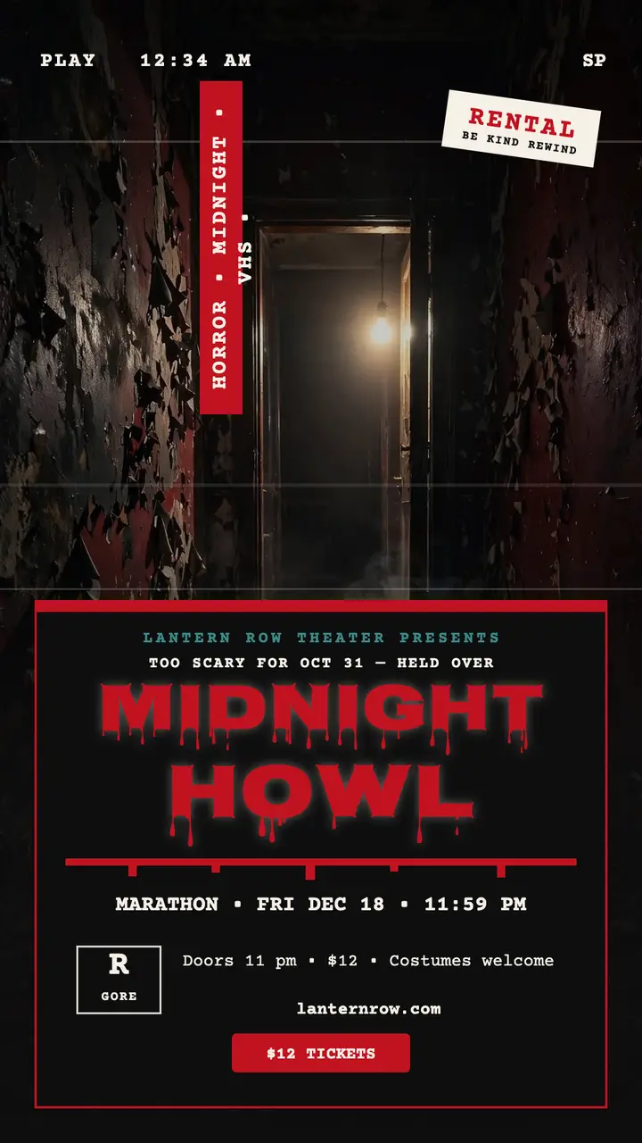 Midnight Howl screening story, VHS rental template