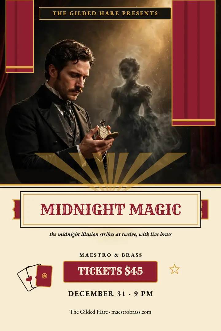 Midnight magic music hall poster template