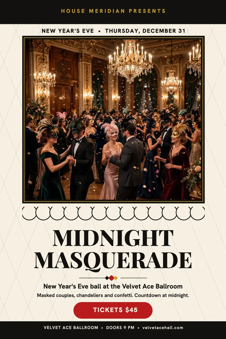 Midnight Masquerade New Year ball poster template