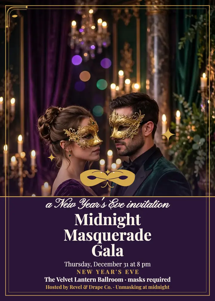 Midnight masquerade gala invitation, ballroom template