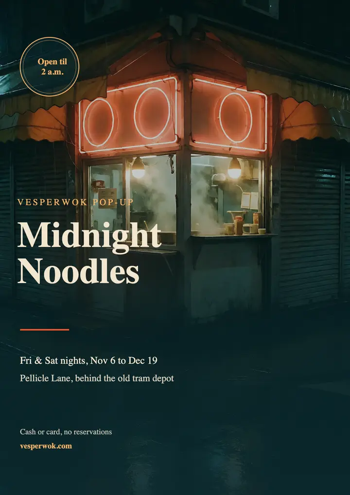 Vesperwok midnight noodle pop-up flyer template