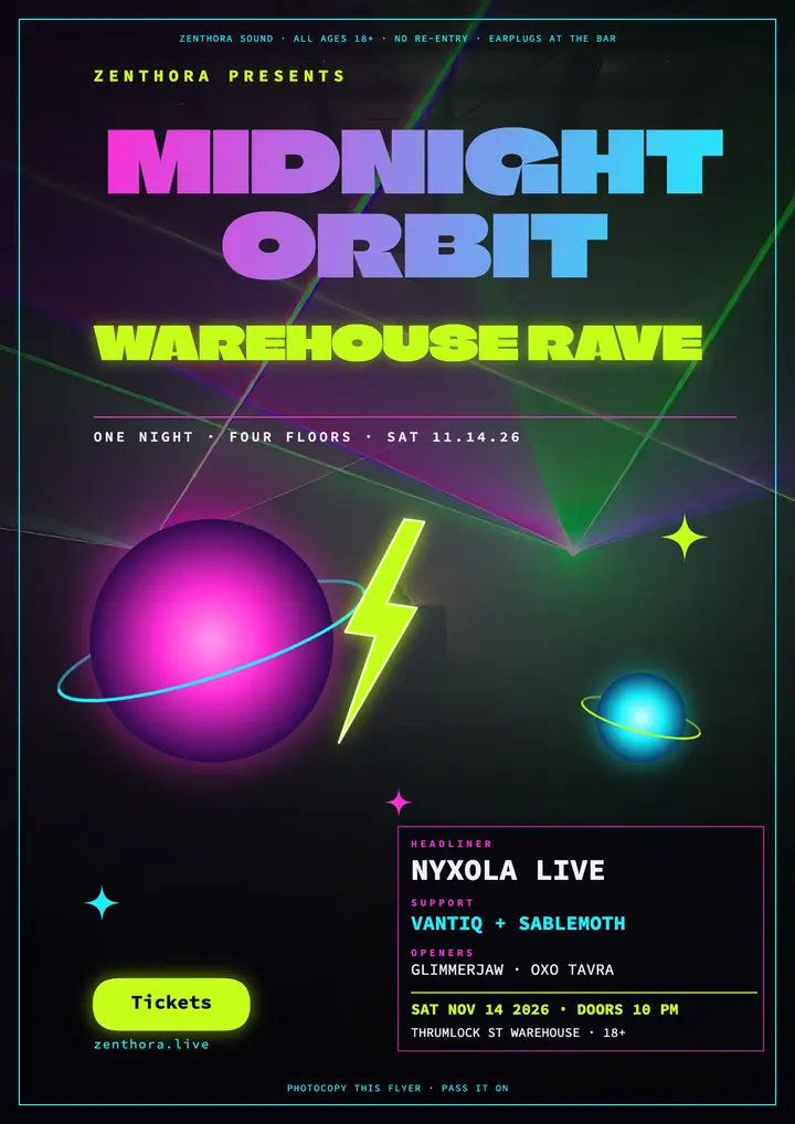 Midnight Orbit warehouse rave flyer template