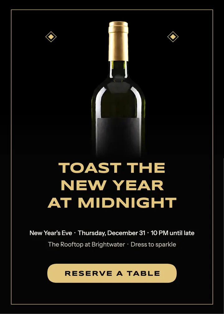 Midnight pour New Year invitation template
