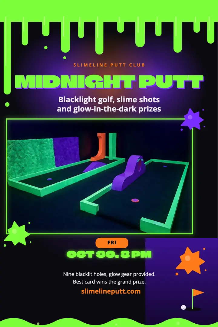 Midnight Putt glow mini golf night poster template