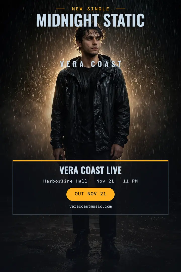 Midnight Static rain single poster: single drop poster template