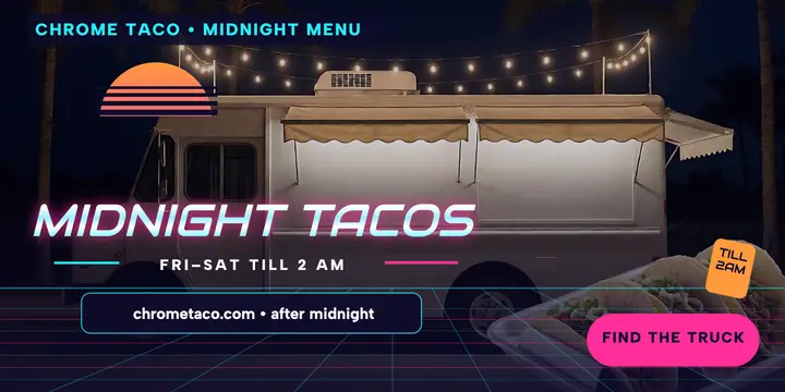 Chrome Taco midnight synthwave post: taco truck post template